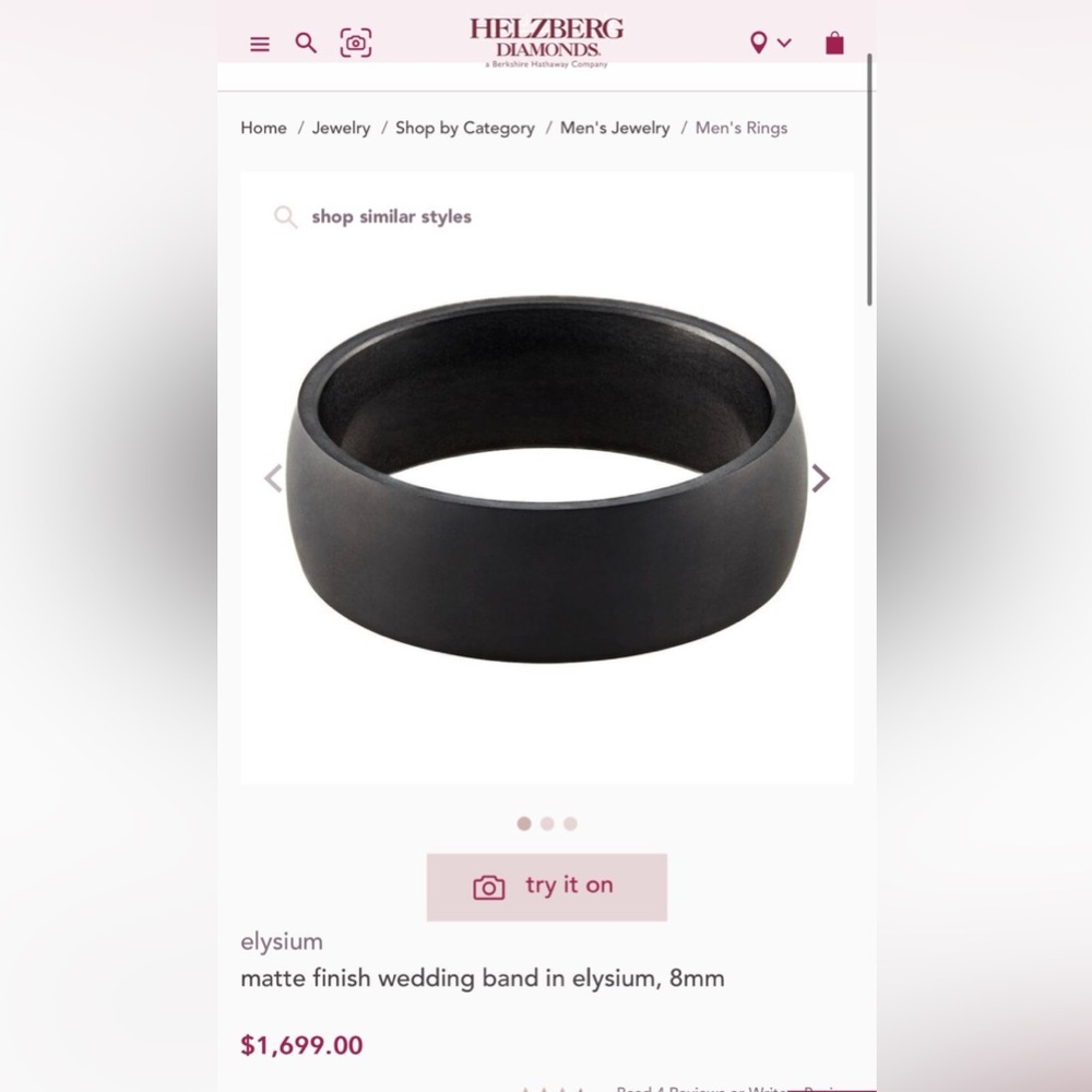 Elysium black matte men’s wedding band size 10.5